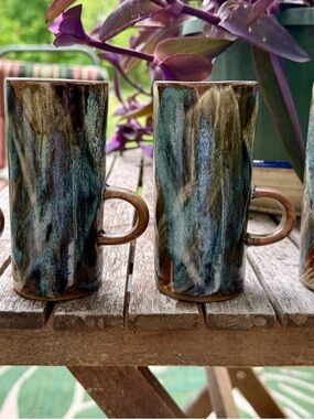 Caffe D'Vita Stoneware Drip Glaze Espresso/Cappuccino Mugs Set Of 4
